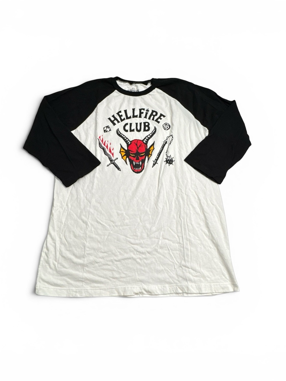 Stranger Things Large Hellfire Club T Shirt Raglan 3/4 Sleeve Official Netflix